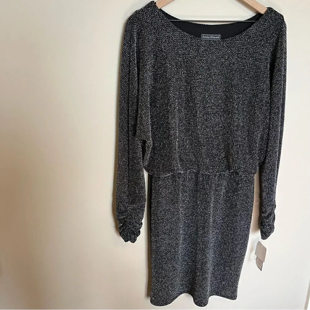 Jessica Howard Metallic Threaded Long Sleeve Cocktail Dress - Picture 2 of 11